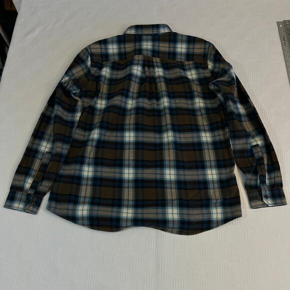 Eddie Bauer Mens XLT Flannel Shirt Brown Blue Button Down Collar 100% Cotton - Picture 5 of 12